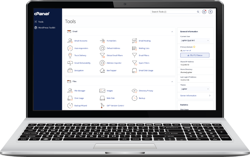 cPanel Dashboard on laptop