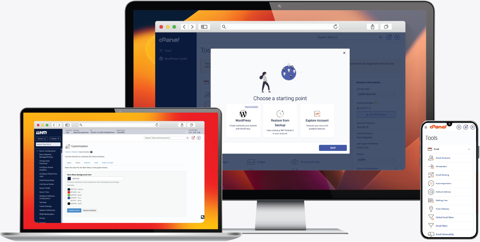 Computers group with cPanel: desktop, laptop, phone