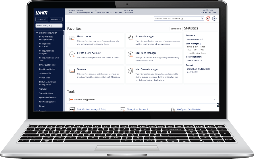 WHM Dashboard on laptop