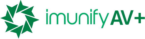 ImunifyAV logo with a green plus icon.