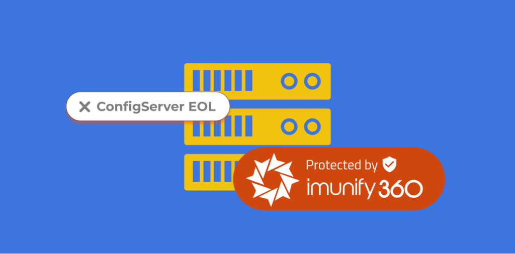 Icons of stacked servers with the Imunify360 logo overlapping.